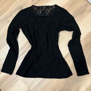 Whimsigoth Fairygoth Black sheer lace long sleeve top size Medium Grunge